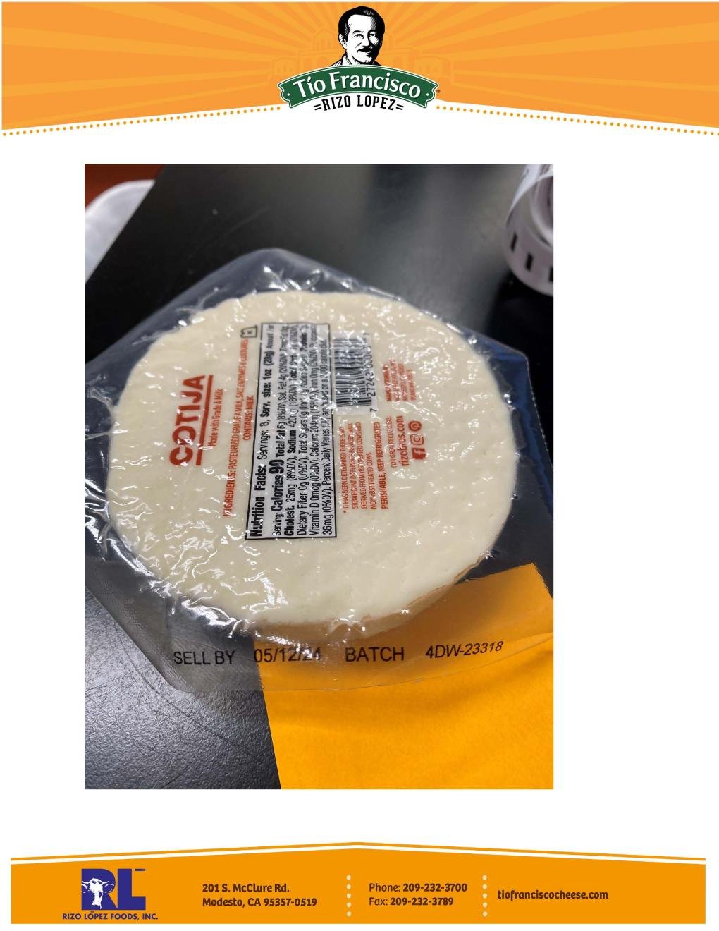 Rizo-López Foods, Inc. Voluntarily Recalls Dairy Products Because of Possible Listeria Contamination